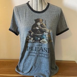 Lucky Brand Smokey the Bear Forest Animals Grey Ringer Tee
